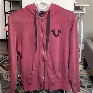 burgundy try religion zip up jacket